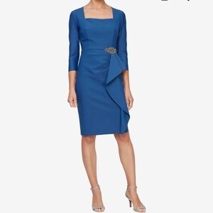 Alex Evenings Blue Long Sleeve Dress with Embellishment